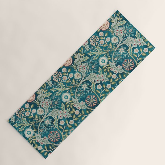 William Morris Vintage Wilhelmina Teal Blue Floral Yoga Mat Gallery Image 1
