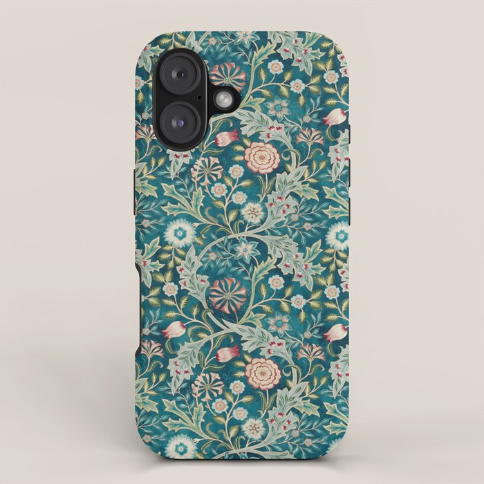 William Morris Vintage Wilhelmina Teal Blue Floral iPhone Case Gallery Image 1