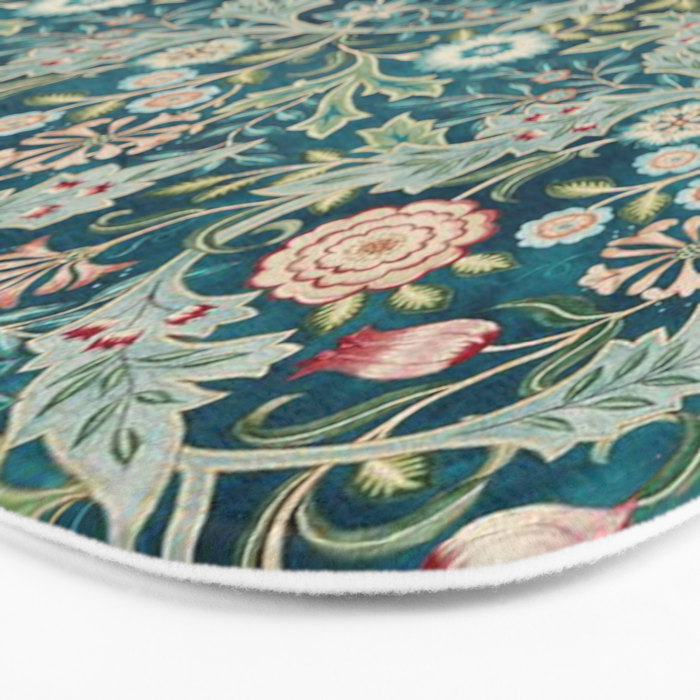 William Morris Vintage Wilhelmina Teal Blue Floral Bath Mat Gallery Image 3
