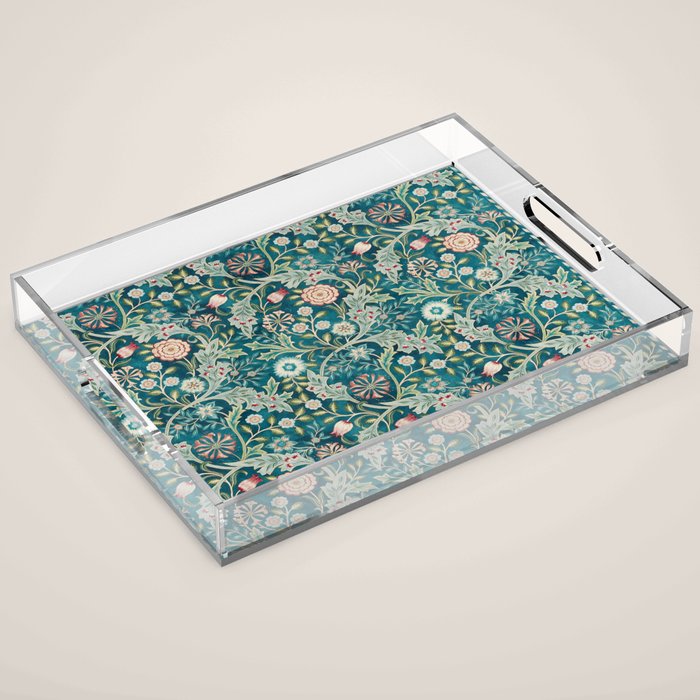 William Morris Vintage Wilhelmina Teal Blue Floral Acrylic Tray Gallery Image 1