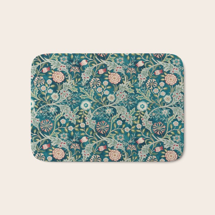 William Morris Vintage Wilhelmina Teal Blue Floral Bath Mat Gallery Image 1