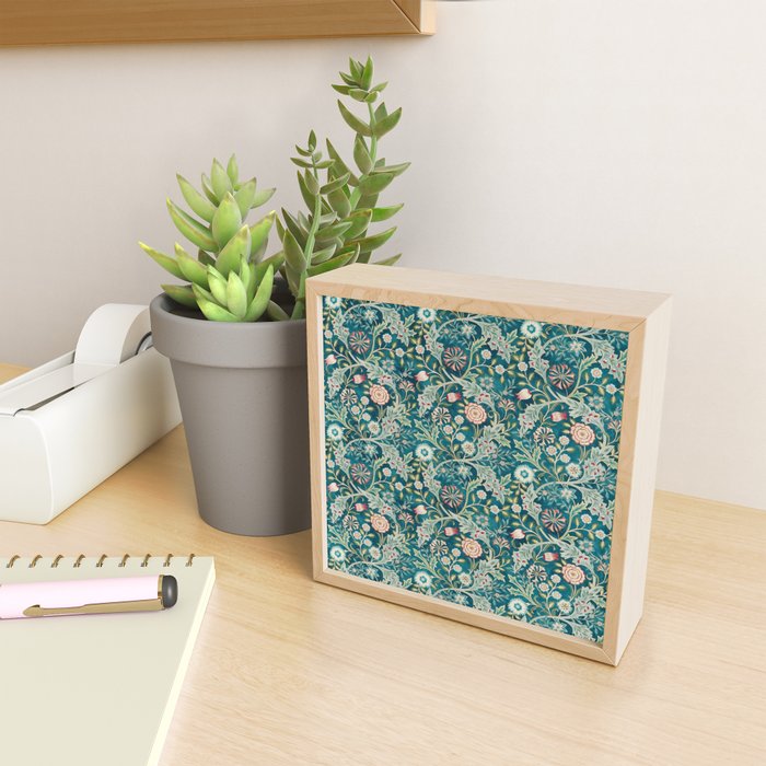 William Morris Vintage Wilhelmina Teal Blue Floral Mini Art Print Gallery Image 2