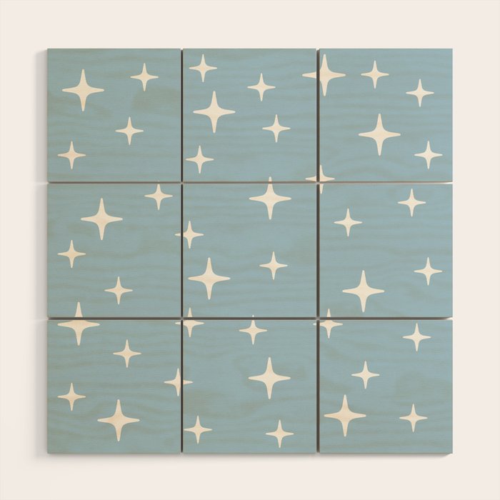 Mid Century Modern Star Pattern 443 Pale Blue Wood Wall Art Gallery Image 1