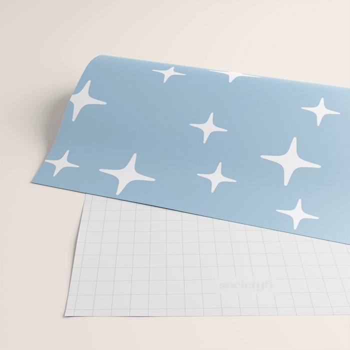 Mid Century Modern Star Pattern 443 Pale Blue Wrapping Paper Gallery Image 2