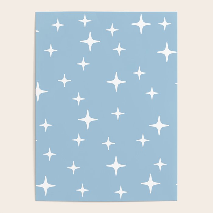 Mid Century Modern Star Pattern 443 Pale Blue Poster Gallery Image 4