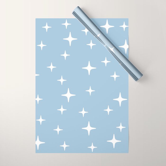 Mid Century Modern Star Pattern 443 Pale Blue Wrapping Paper Gallery Image 1