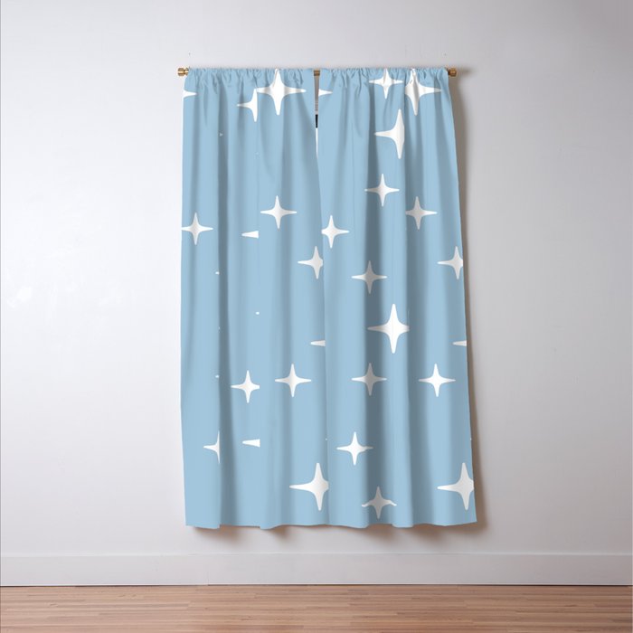 Mid Century Modern Star Pattern 443 Pale Blue Window Curtain Gallery Image 3