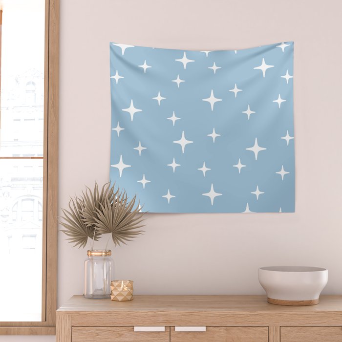 Mid Century Modern Star Pattern 443 Pale Blue Wall Tapestry Gallery Image 2