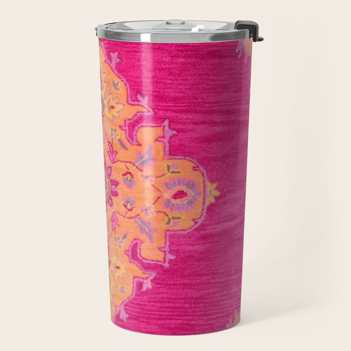 Pink ang Orange oriental carpet Travel Mug Gallery Image 2