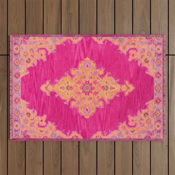 Pink ang Orange oriental carpet Outdoor Rug Gallery Image 1