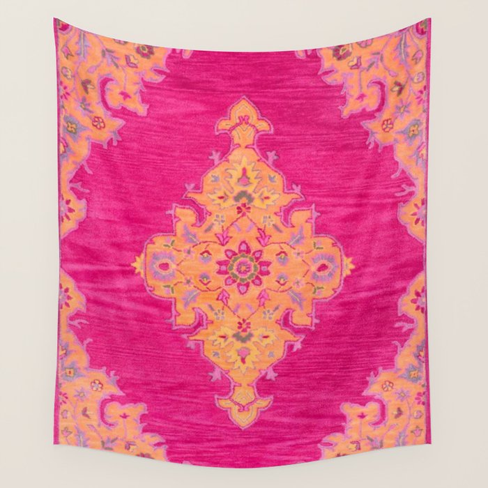 Pink ang Orange oriental carpet Wall Tapestry Gallery Image 1