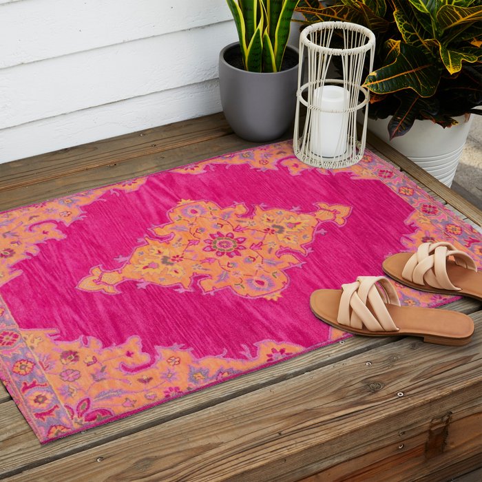 Pink ang Orange oriental carpet Outdoor Rug Gallery Image 2