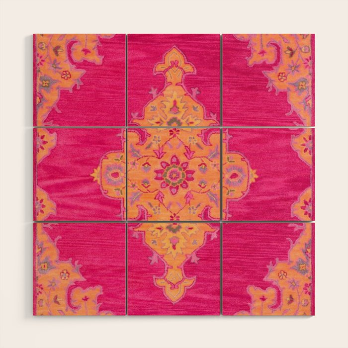 Pink ang Orange oriental carpet Wood Wall Art Gallery Image 1