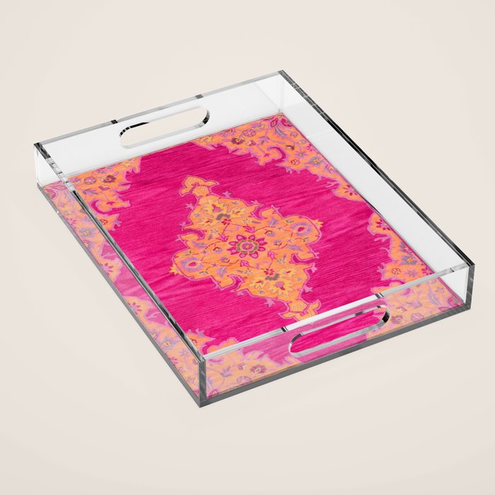 Pink ang Orange oriental carpet Acrylic Tray Gallery Image 1