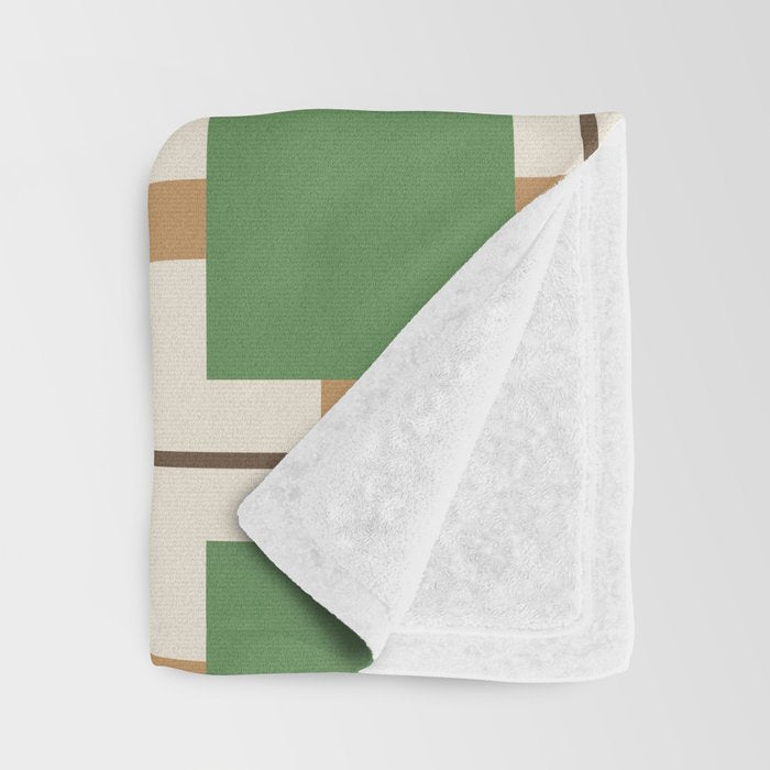 Retro Geometric Plaid Green Camel Throw Blanket Gallery Image 3