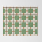 Retro Geometric Plaid Green Camel Throw Blanket Gallery Image 2