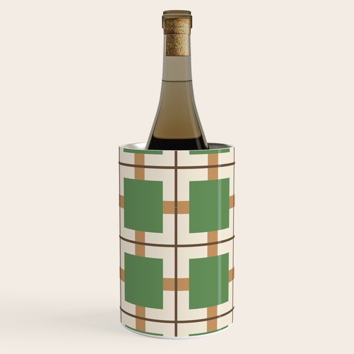 Retro Geometric Plaid Green Camel Wine Chiller Gallery Image 1