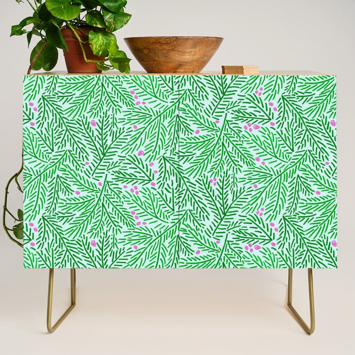 Winter Berries & Pine Branches in Green Credenza Gallery Image 1