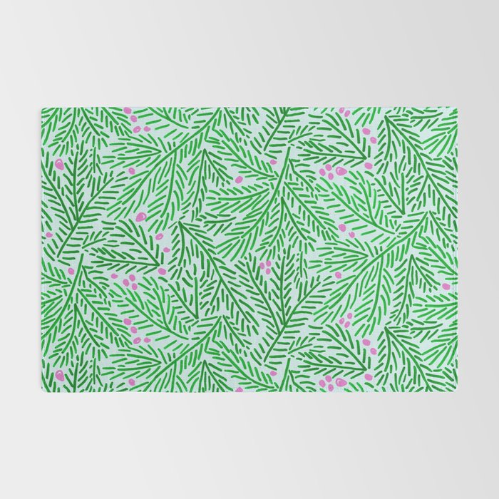 Winter Berries & Pine Branches in Green Rug Gallery Image 2