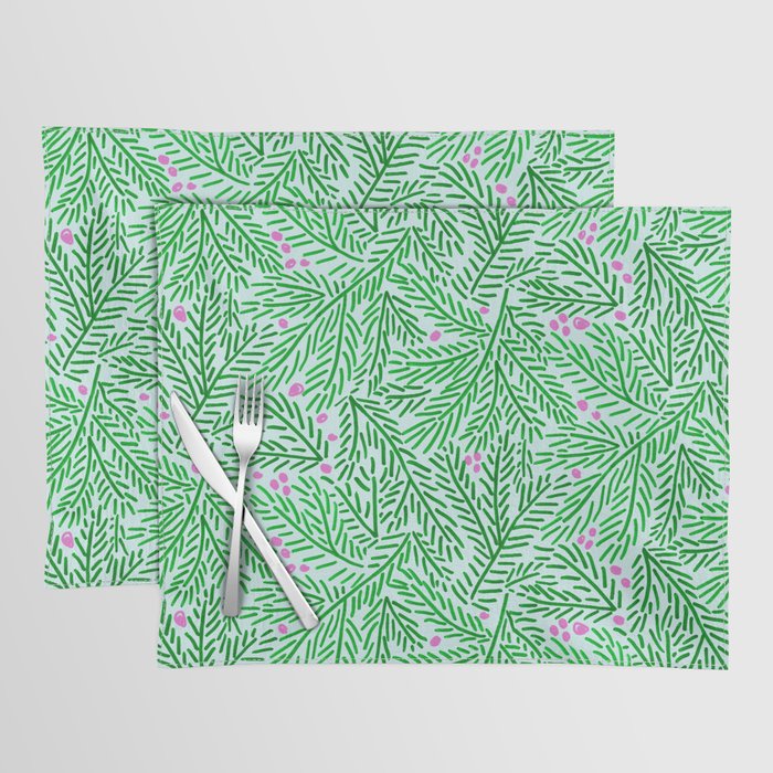 Winter Berries & Pine Branches in Green Placemat Gallery Image 1