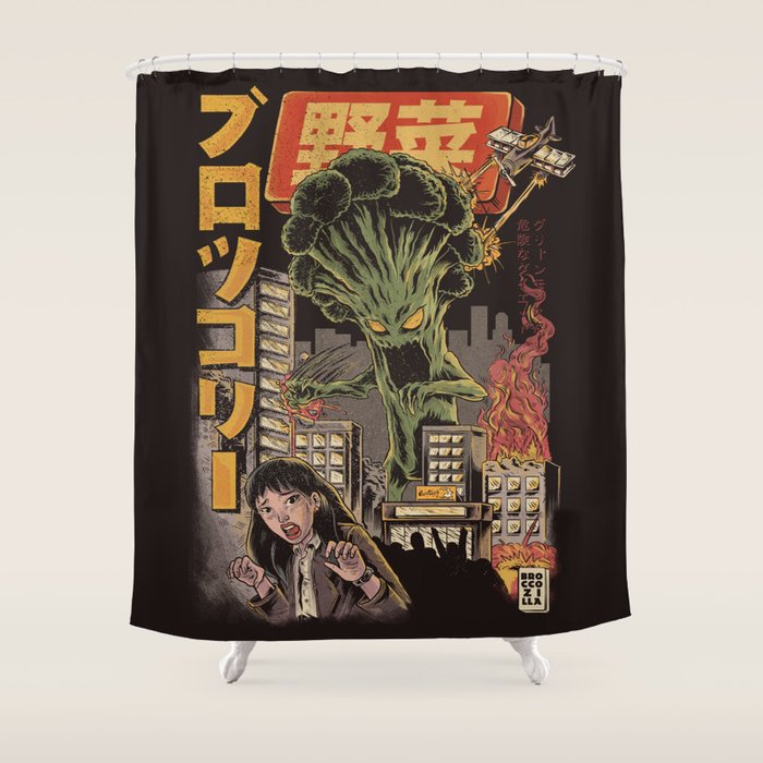 Broccozilla Black Version Shower Curtain Gallery Image 1
