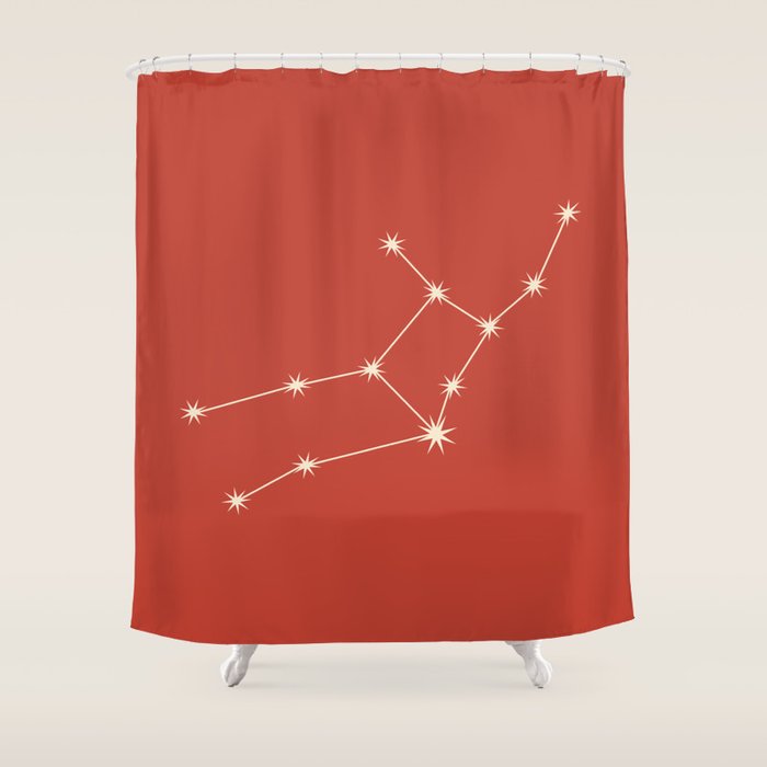 Virgo Zodiac Star Constellation Line Art Red Shower Curtain Gallery Image 1