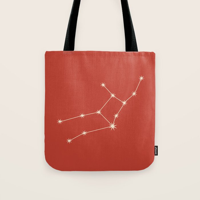 Virgo Zodiac Star Constellation Line Art Red Tote Bag Gallery Image 1