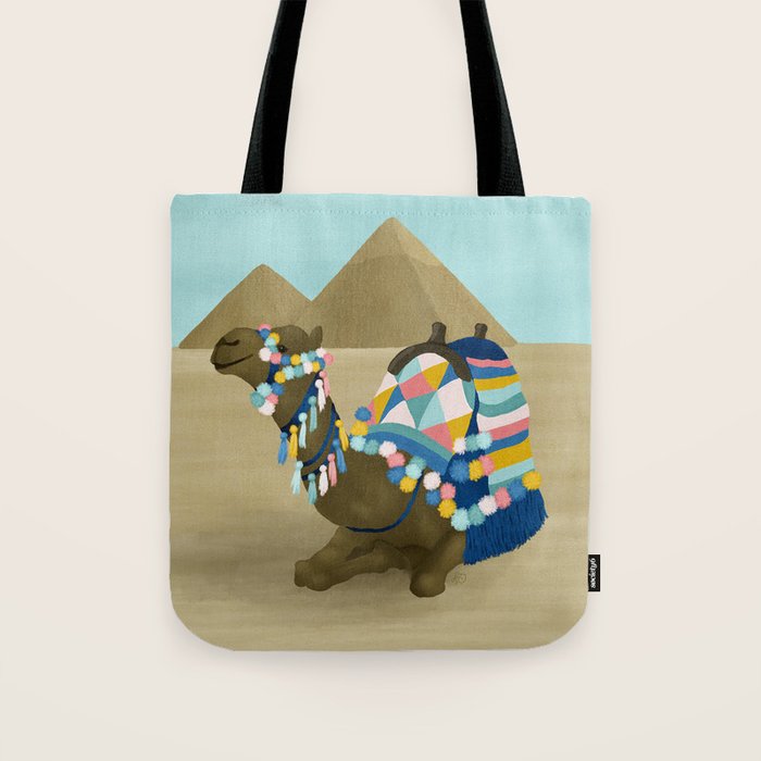 Colorful Desert Camel and Pyramids Tote Bag Gallery Image 1