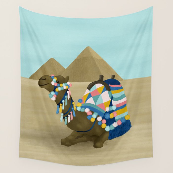 Colorful Desert Camel and Pyramids Wall Tapestry Gallery Image 4