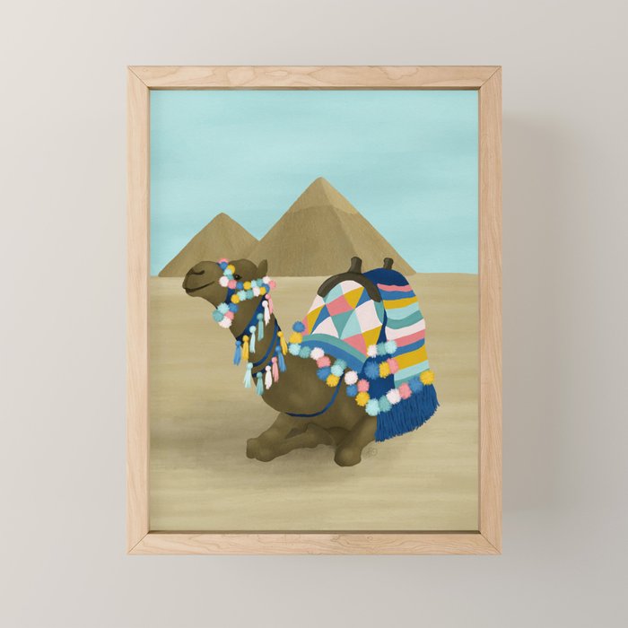 Colorful Desert Camel and Pyramids Mini Art Print Gallery Image 1