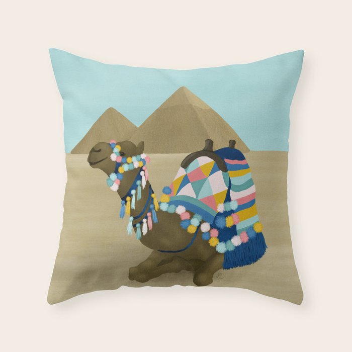 Colorful Desert Camel and Pyramids Throw Pillow Gallery Image 6