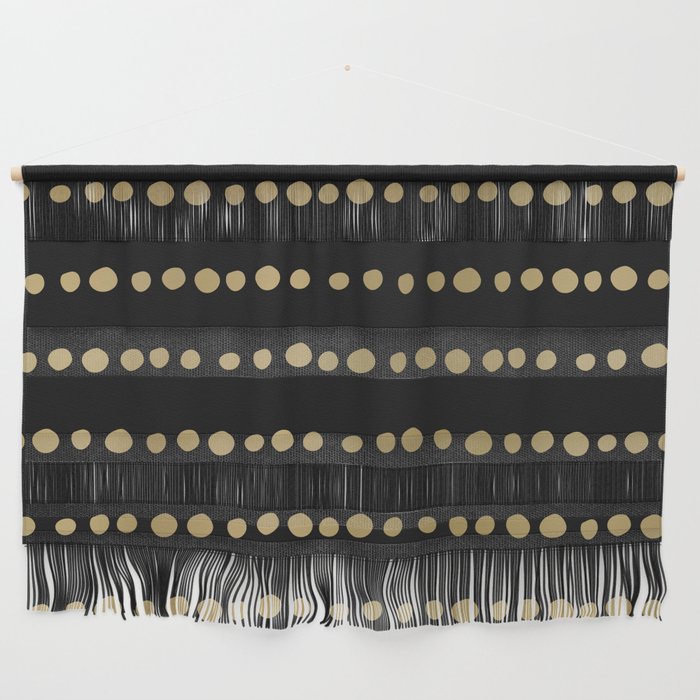 Boho Mudcloth Dots Pattern, Black and Gold Wall Hanging Gallery Image 1