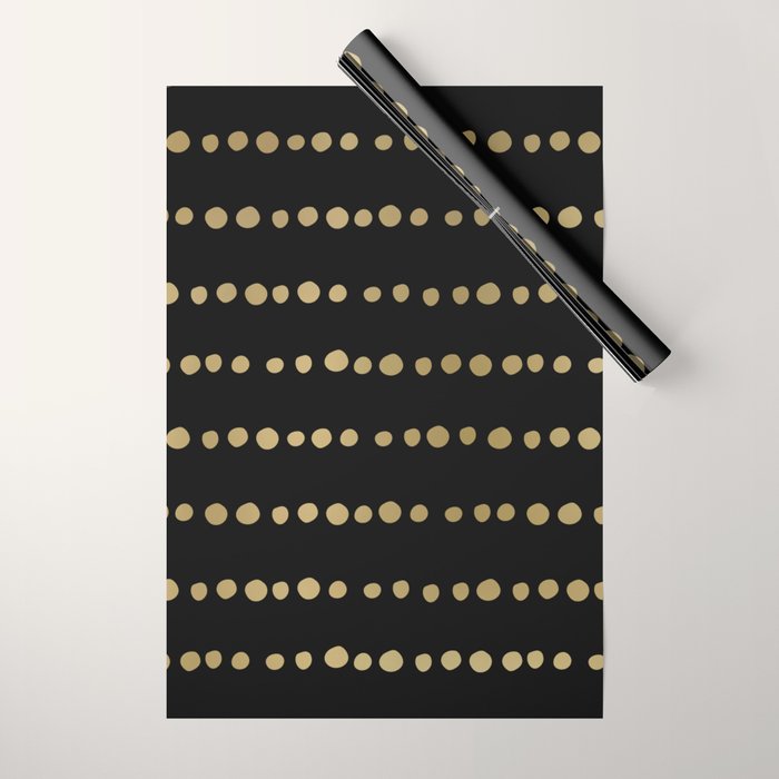 Boho Mudcloth Dots Pattern, Black and Gold Wrapping Paper Gallery Image 1
