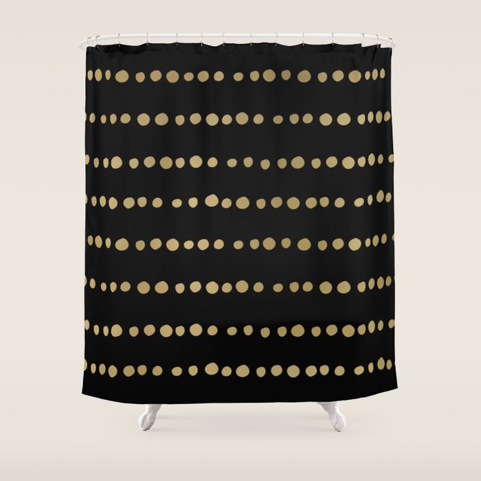 Boho Mudcloth Dots Pattern, Black and Gold Shower Curtain Gallery Image 1