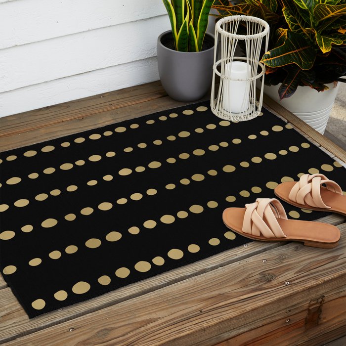 Boho Mudcloth Dots Pattern, Black and Gold Outdoor Rug Gallery Image 2