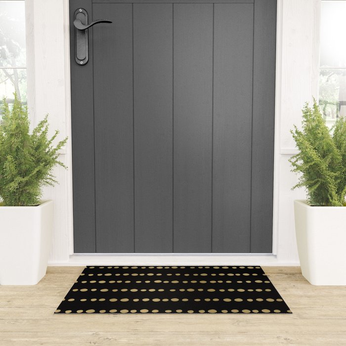 Boho Mudcloth Dots Pattern, Black and Gold Welcome Mat Gallery Image 3