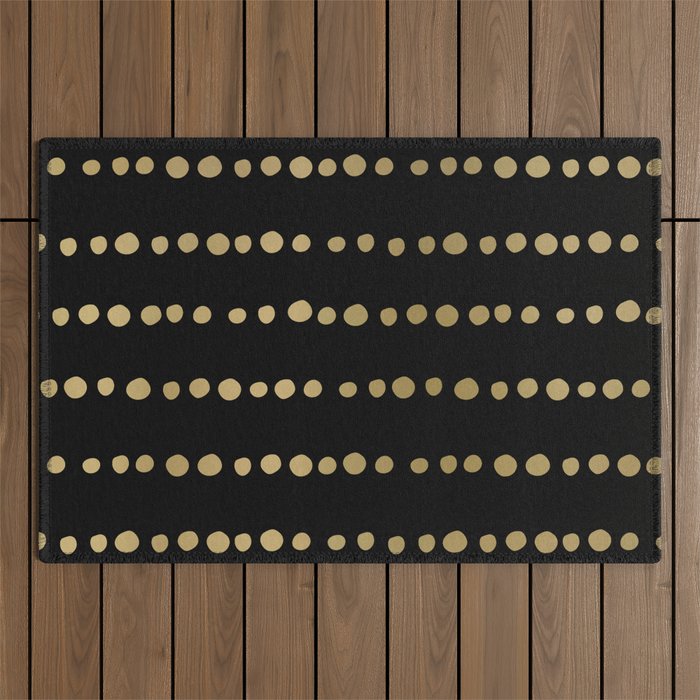 Boho Mudcloth Dots Pattern, Black and Gold Outdoor Rug Gallery Image 1