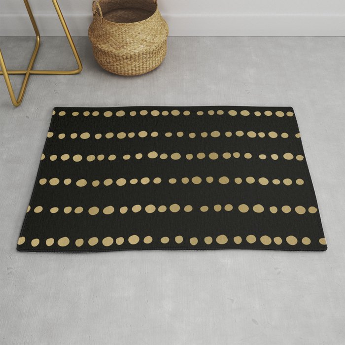 Boho Mudcloth Dots Pattern, Black and Gold Rug Gallery Image 1