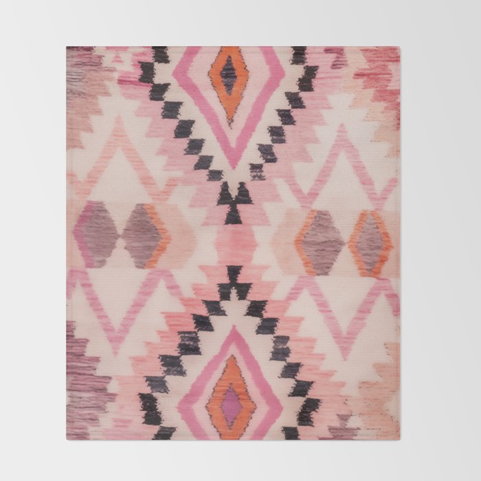 Moroccan Berber Rug Design No.65 - Multicolor, Pink Throw Blanket Gallery Image 2