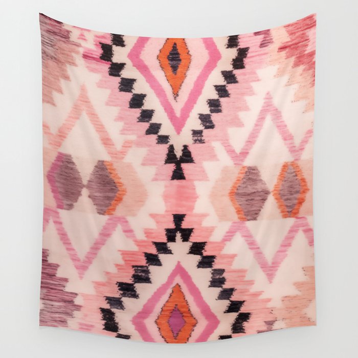 Moroccan Berber Rug Design No.65 - Multicolor, Pink Wall Tapestry Gallery Image 1