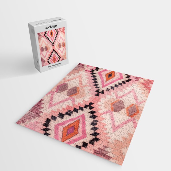 Moroccan Berber Rug Design No.65 - Multicolor, Pink Jigsaw Puzzle Gallery Image 2