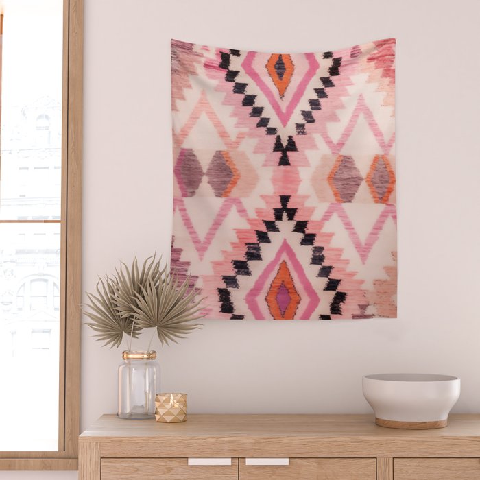 Moroccan Berber Rug Design No.65 - Multicolor, Pink Wall Tapestry Gallery Image 2