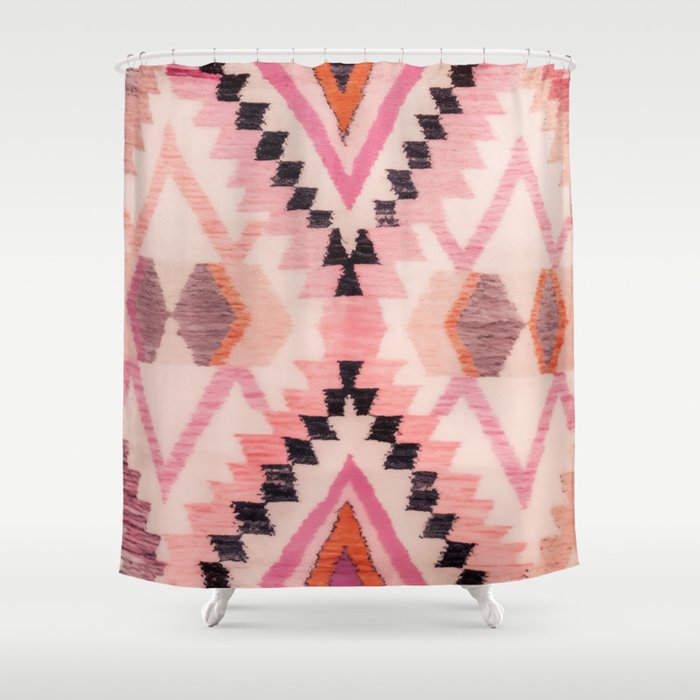 Moroccan Berber Rug Design No.65 - Multicolor, Pink Shower Curtain Gallery Image 1