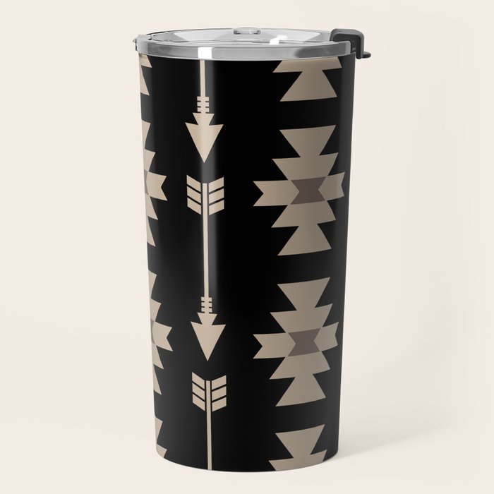 Southwestern Arrow Pattern 233 Black and Beige Travel Mug Gallery Image 2