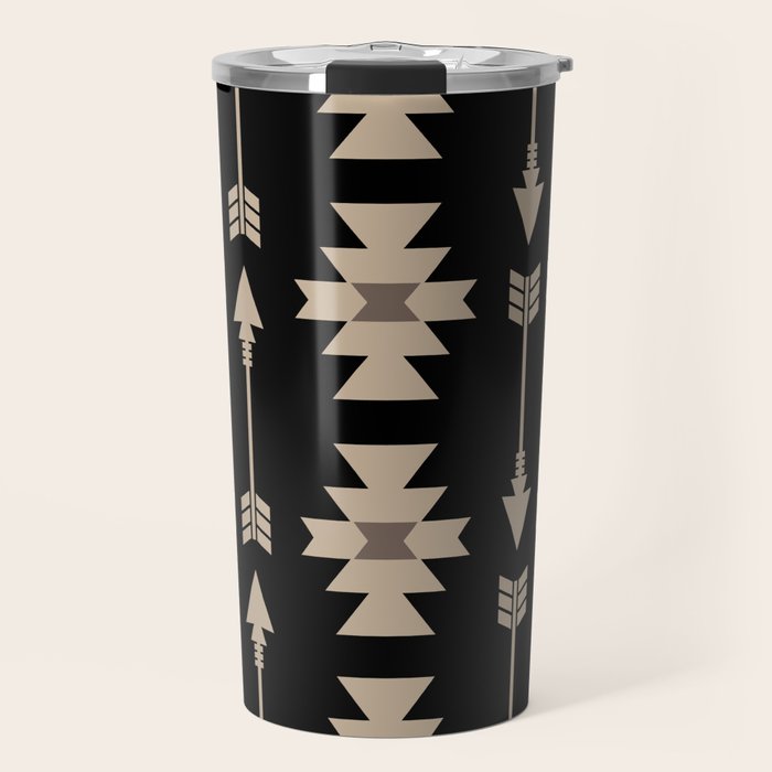 Southwestern Arrow Pattern 233 Black and Beige Travel Mug Gallery Image 1