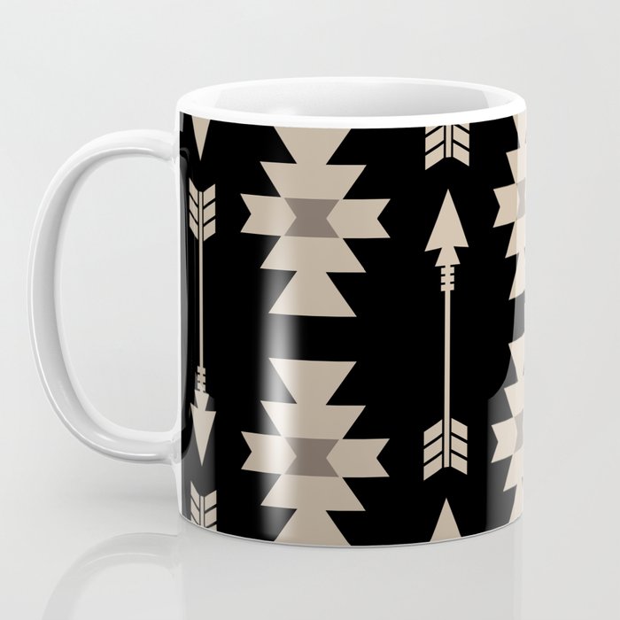 Southwestern Arrow Pattern 233 Black and Beige Coffee Mug Gallery Image 3