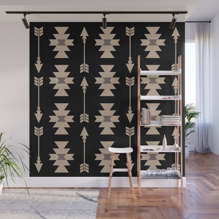 Southwestern Arrow Pattern 233 Black and Beige Wall Mural Gallery Image 1