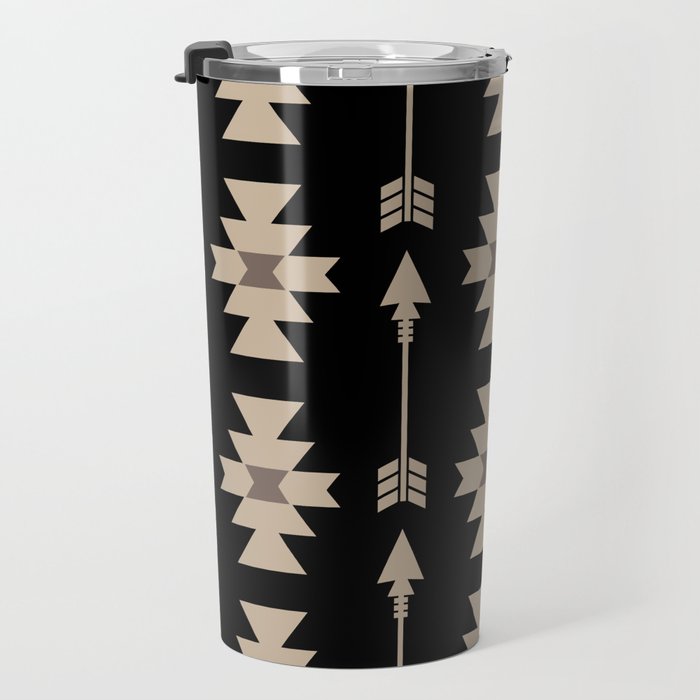 Southwestern Arrow Pattern 233 Black and Beige Travel Mug Gallery Image 3