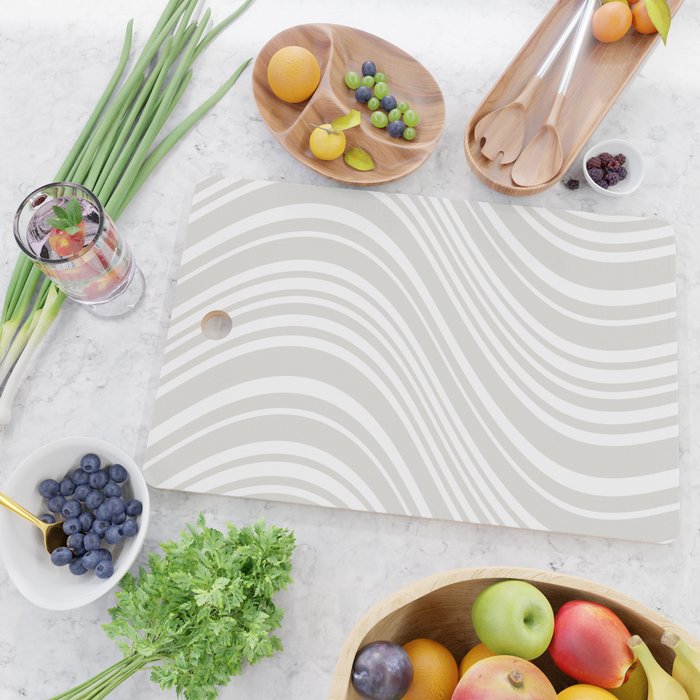 Wavy Stripes XLII - Grey and White Cutting Board Gallery Image 2