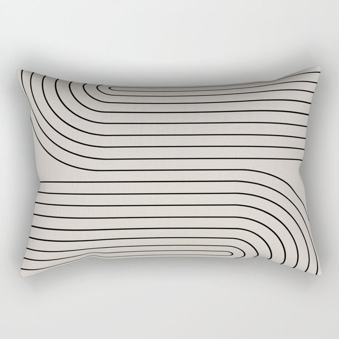 Minimal Line Curvature XCVI Vintage Creme & Black Mid Century Modern Arch Abstract Rectangular Pillow Gallery Image 2